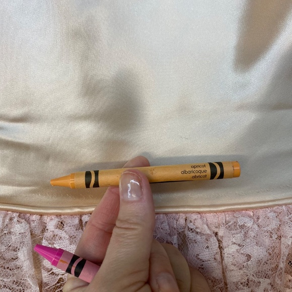 Vintage 30" Bust Peach & Pink Satin Lace Overlay Dress Fit & Flare • Handmade - Picture 12 of 16